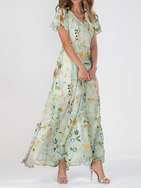 Clementine | Women Floral Print V Neck Maxi Dress Product