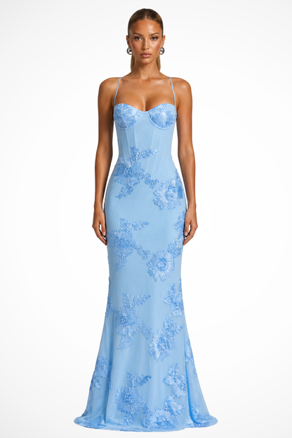 Arabella | Women's Wedding Guest Floral Embroidered Corset Maxi Dress