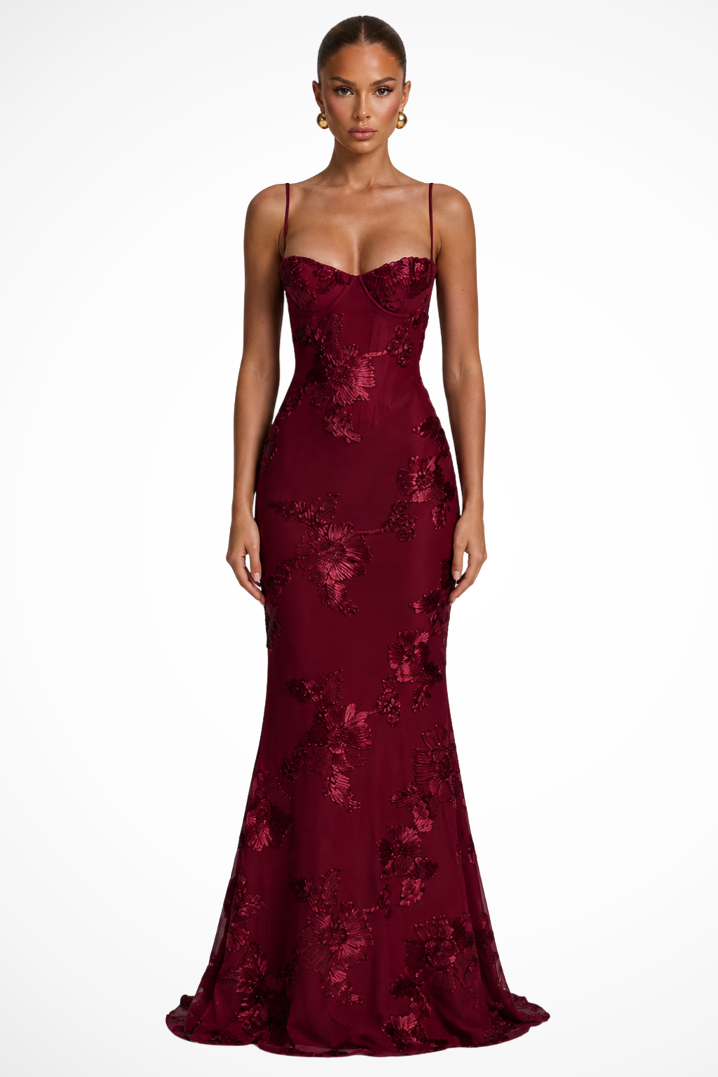 Arabella | Women's Wedding Guest Floral Embroidered Corset Maxi Dress