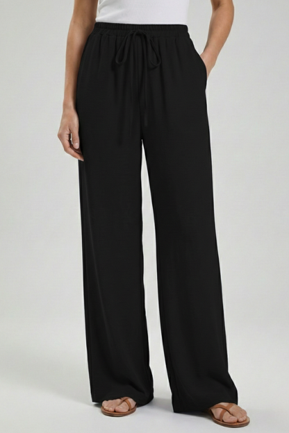 Aria | Women's Palazzo Trousers Drawstring Waist Side Pocket