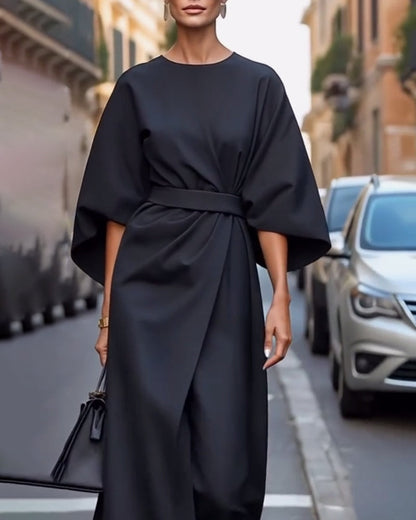 Aurelia | Women Midi Dress Lantern Sleeves Belted
