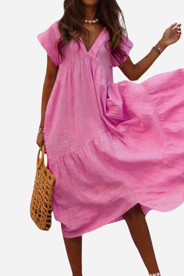 Beatrix | Women's V-neck Tiered Skirt Midi Dress