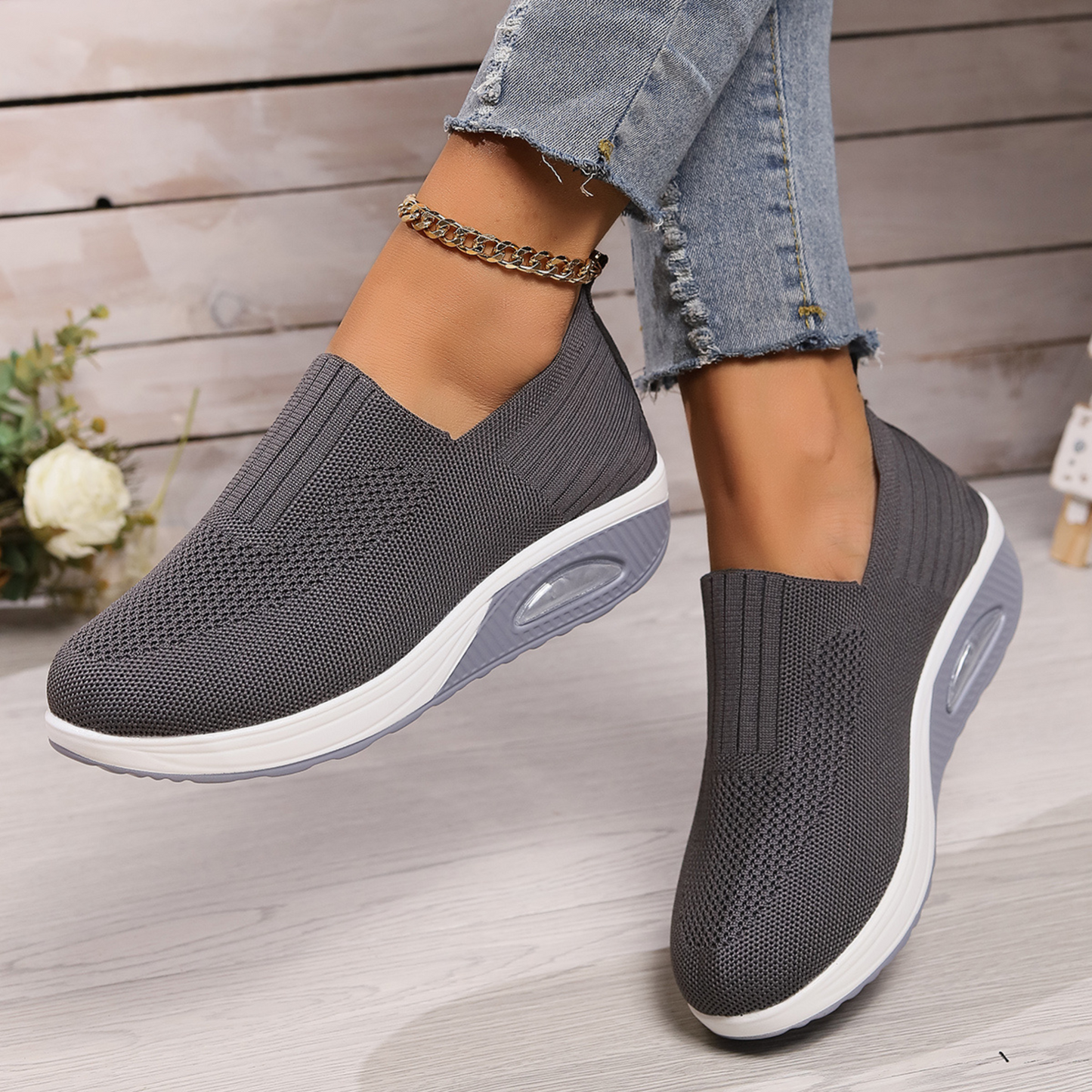 Ella | Women's Slip-On Trainers Comfortable Wedge Mesh