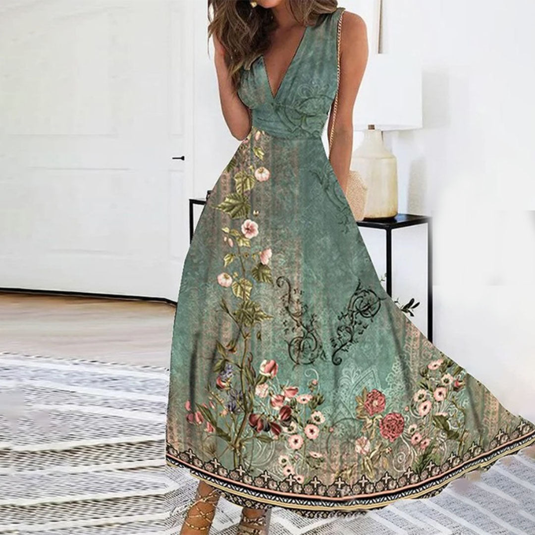 Florence | Women Sleeveless V Neck Floral Maxi Dress
