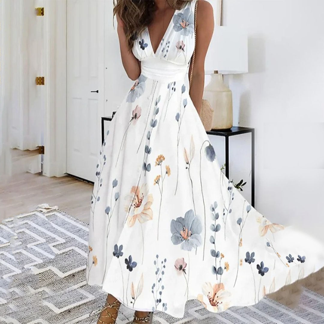 Florence | Women Sleeveless V Neck Floral Maxi Dress