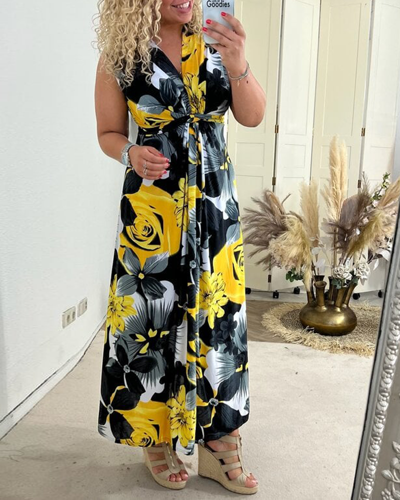 Lydia | Women's Floral Sleeveless V-Neck Summer Maxi Dress