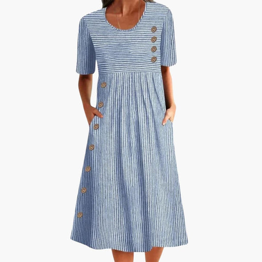 Martha | Women's Summer Striped Button Front Midi Dress