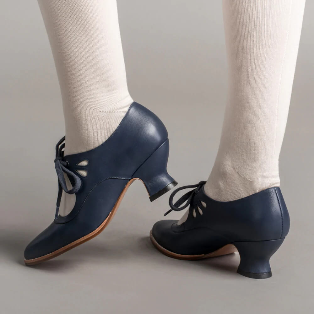 Penelope | Women's Vintage Leather Cut Out Bow Heels Lace Up