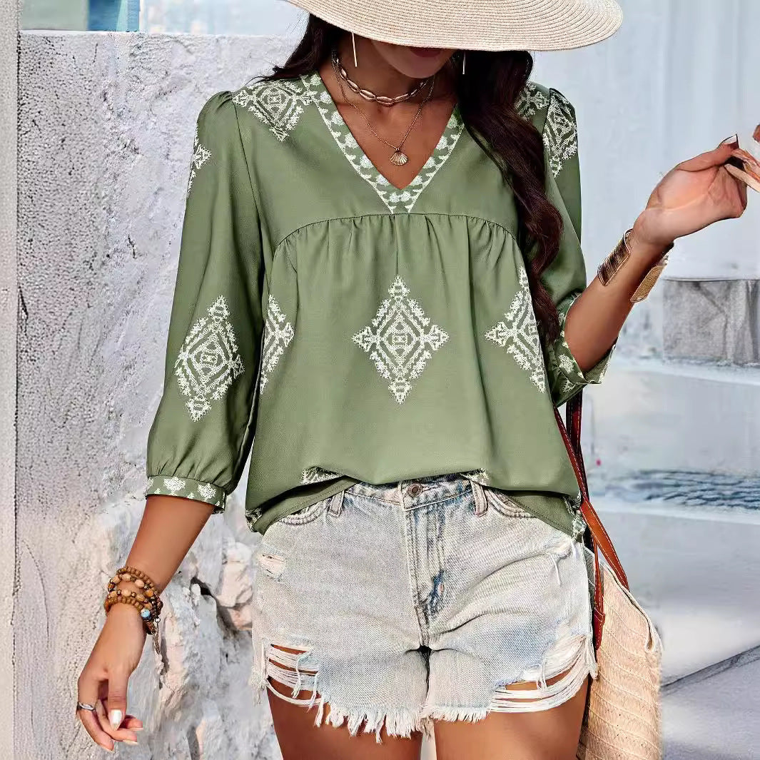 Saskia | Effortless Women Boho Embroidered Blouse