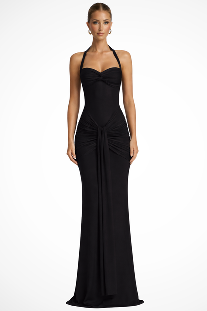 Walia | Elegant Women Halter Neck Ruched Wedding Guest Maxi Dress